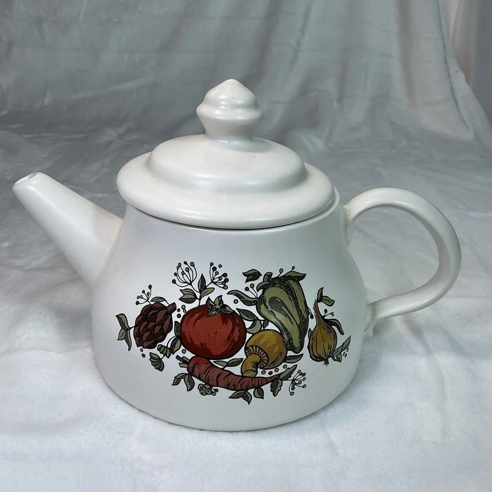 Vintage McCoy Pottery Spice Delight Teapot w/ Lid – Veggie & Mushroom Design